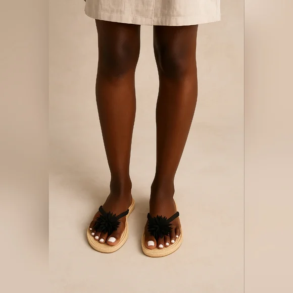 Black Floral Women's Sandals - Picture 2 of 8